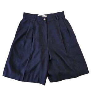 JH COLLECTIBLES PETITES Dressy Shorts Size 12 Navy Lined Linen Blend Made In USA